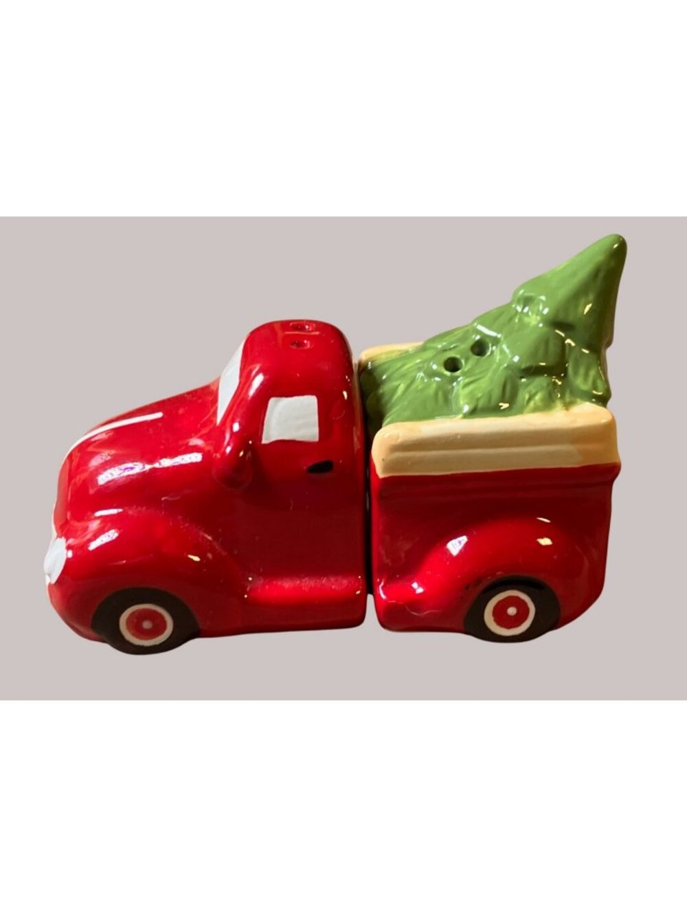 Red Truck and Christmas Tree Salt Pepper Shakers 4.5" Ceramic Holiday Decor